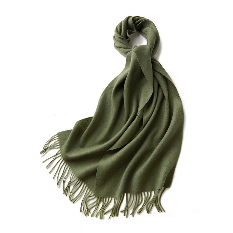 Unisex Simple Solid Color Pure Wool Fringed Scarf - OliveGreen - image 33