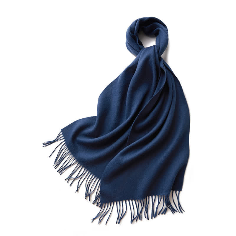 Unisex Simple Solid Color Pure Wool Fringed Scarf - Navy - image 16