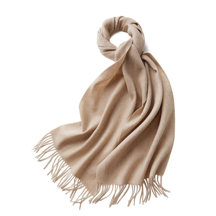 Unisex Simple Solid Color Pure Wool Fringed Scarf - Khaki - image 20