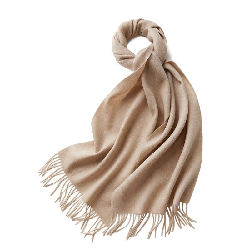 Unisex Simple Solid Color Pure Wool Fringed Scarf - Khaki - image 20