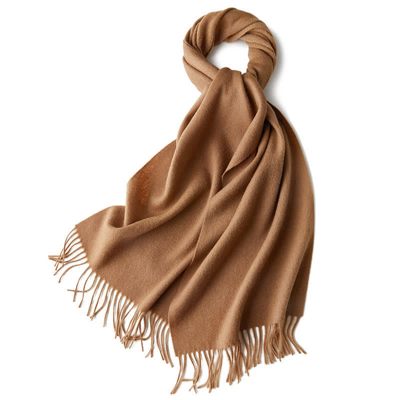 Unisex Simple Solid Color Pure Wool Fringed Scarf - SandyBrown - image 29