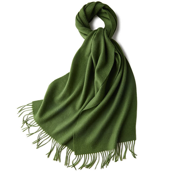 Unisex Simple Solid Color Pure Wool Fringed Scarf - Green - image 26