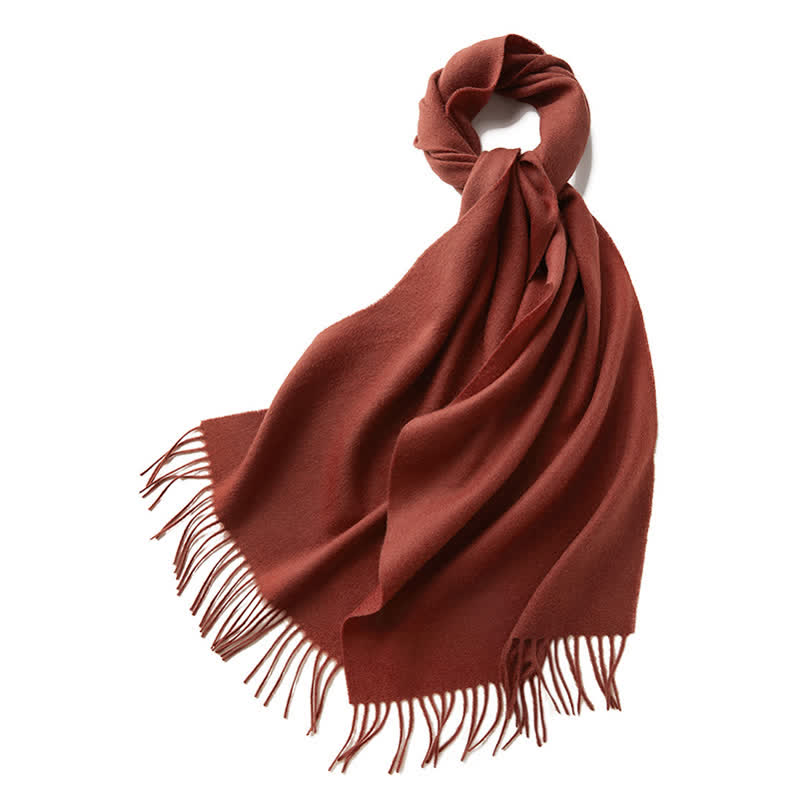 Unisex Simple Solid Color Pure Wool Fringed Scarf - FireBrick - image 18