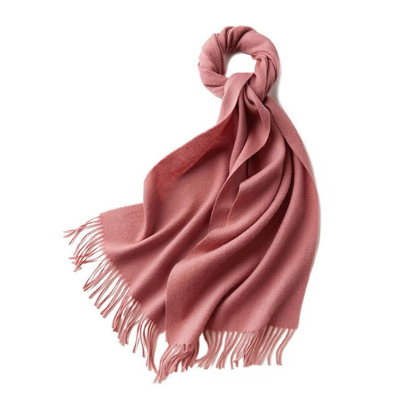 Unisex Simple Solid Color Pure Wool Fringed Scarf - PaleVioletRed - image 34