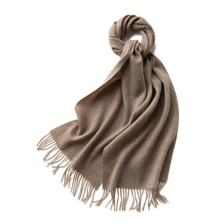 Unisex Simple Solid Color Pure Wool Fringed Scarf - DarkKhaki - image 17