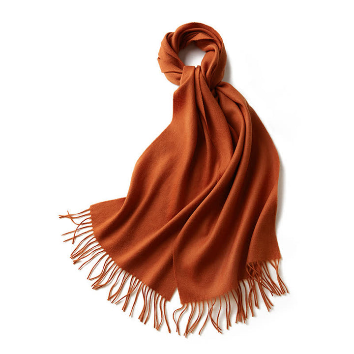 Unisex Simple Solid Color Pure Wool Fringed Scarf - Red Orange - image 11