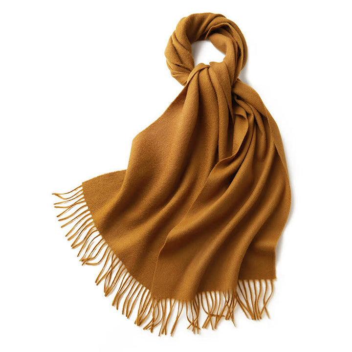 Unisex Simple Solid Color Pure Wool Fringed Scarf - Goldenrod - image 30
