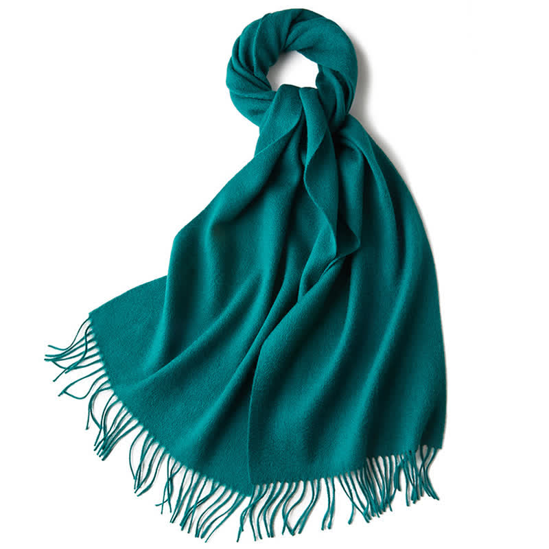 Unisex Simple Solid Color Pure Wool Fringed Scarf - DarkCyan - image 27