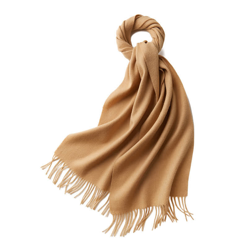 Unisex Simple Solid Color Pure Wool Fringed Scarf - Dark Camel - image 10