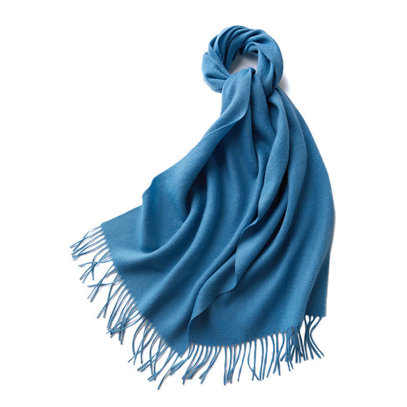 Unisex Simple Solid Color Pure Wool Fringed Scarf - DeepSkyBlue - image 7