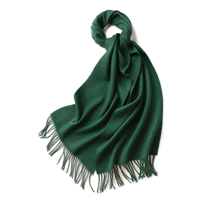 Unisex Simple Solid Color Pure Wool Fringed Scarf - ForestGreen - image 12