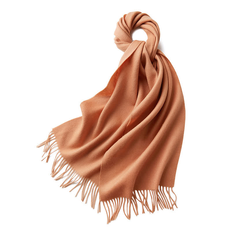 Unisex Simple Solid Color Pure Wool Fringed Scarf - Coral - image 13