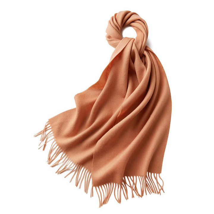 Unisex Simple Solid Color Pure Wool Fringed Scarf - Coral - image 13