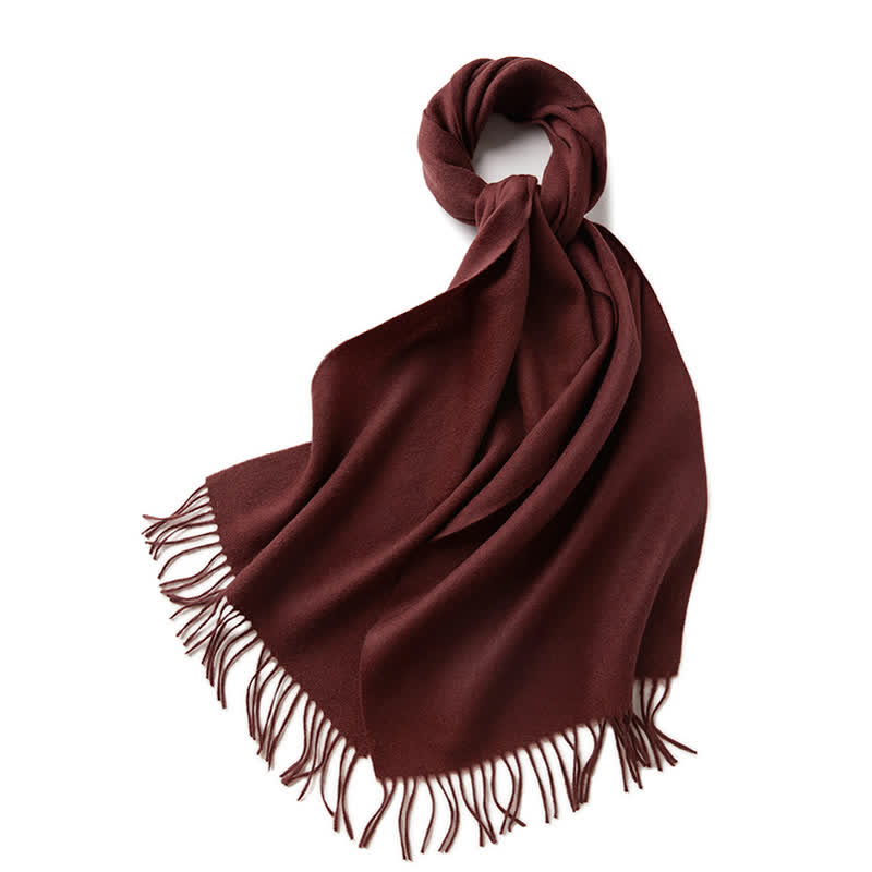 Unisex Simple Solid Color Pure Wool Fringed Scarf - Dark Red - image 9