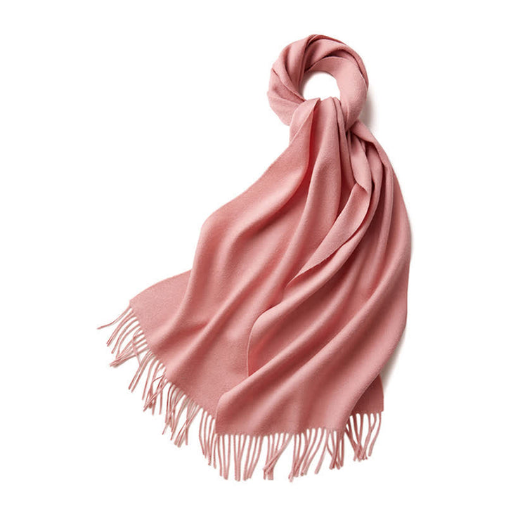 Unisex Simple Solid Color Pure Wool Fringed Scarf - LightPink - image 19