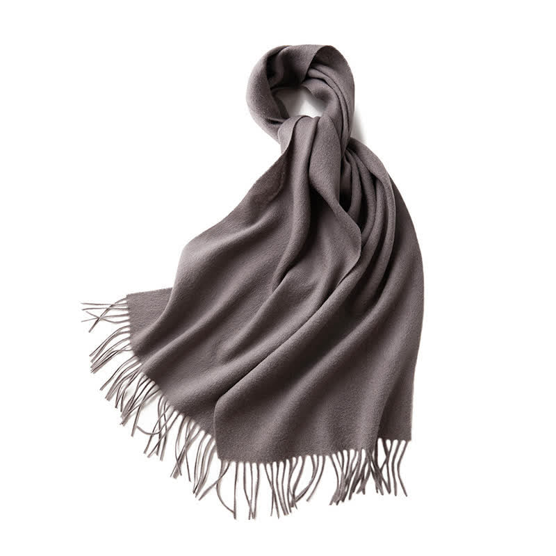Unisex Simple Solid Color Pure Wool Fringed Scarf - Light Gray - image 24