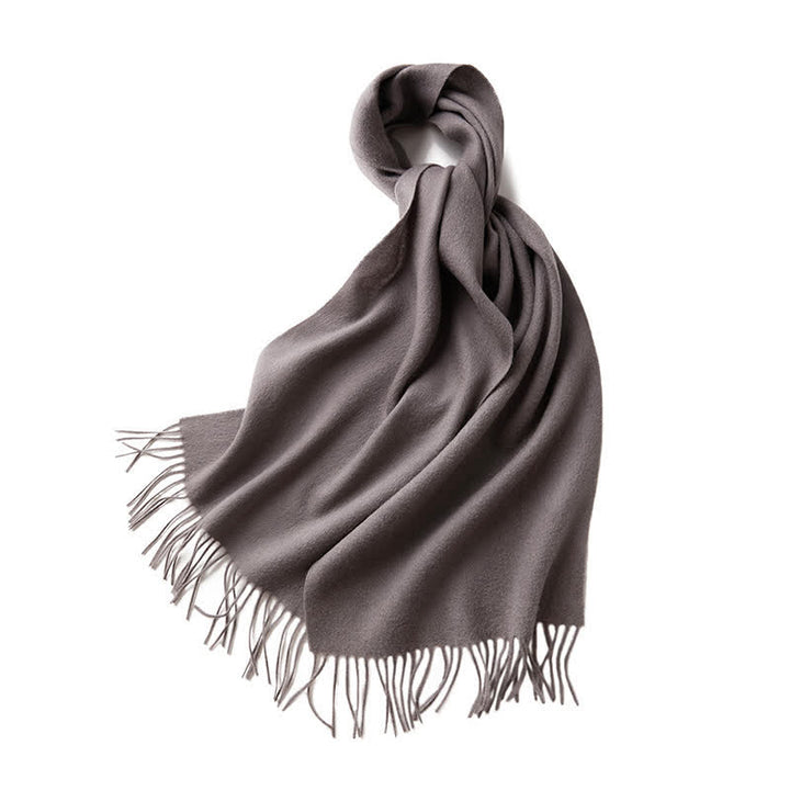 Unisex Simple Solid Color Pure Wool Fringed Scarf - Light Gray - image 24