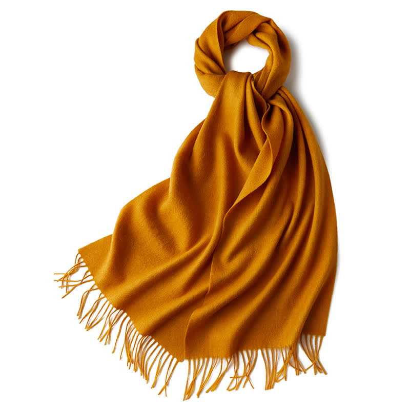 Unisex Simple Solid Color Pure Wool Fringed Scarf - Bright Orange - image 25
