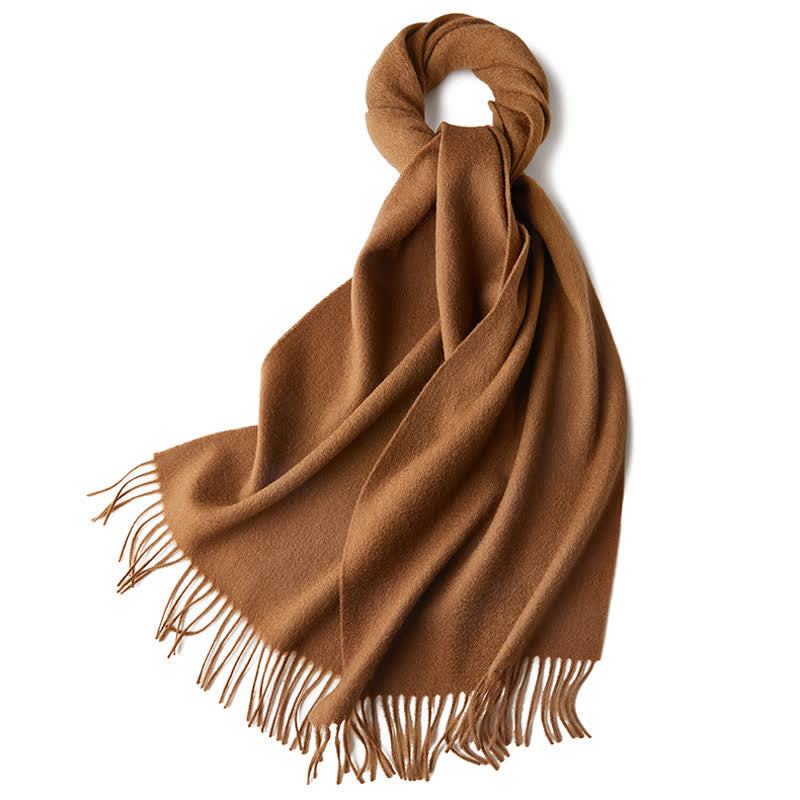 Unisex Simple Solid Color Pure Wool Fringed Scarf - DarkGoldenrod - image 28