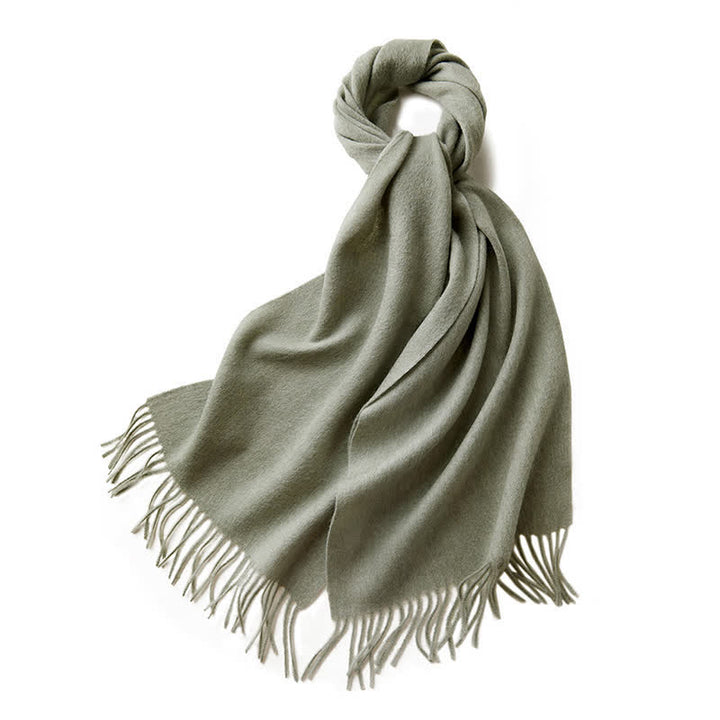 Unisex Simple Solid Color Pure Wool Fringed Scarf - Pale Green - image 31