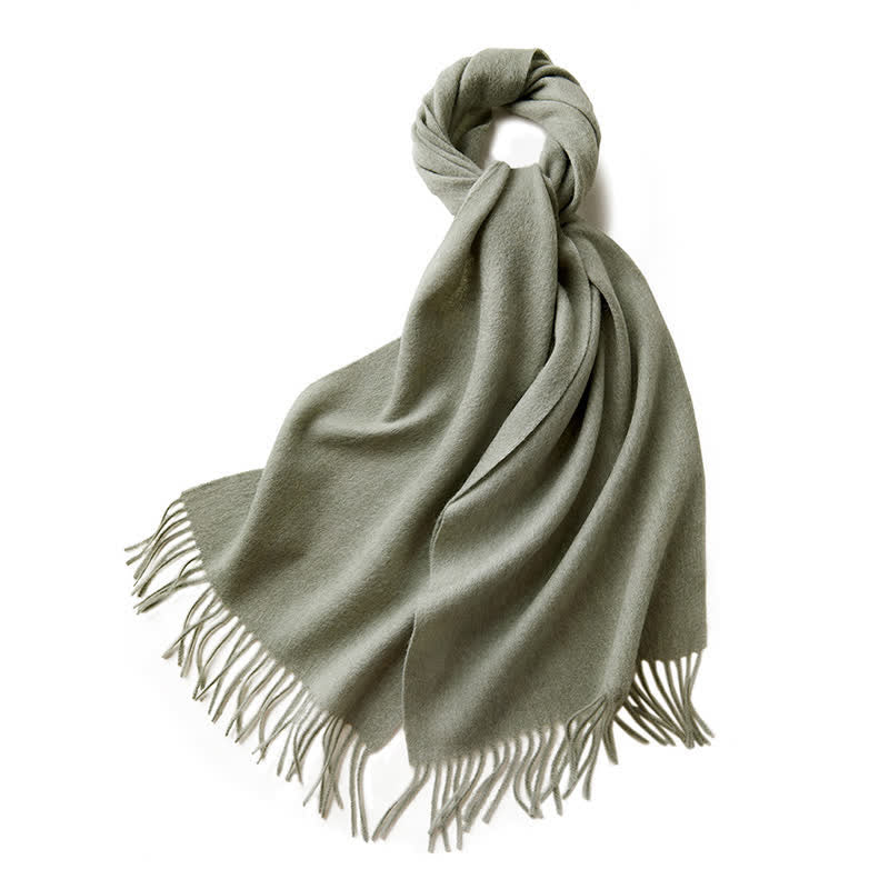 Unisex Simple Solid Color Pure Wool Fringed Scarf - Pale Green - image 31