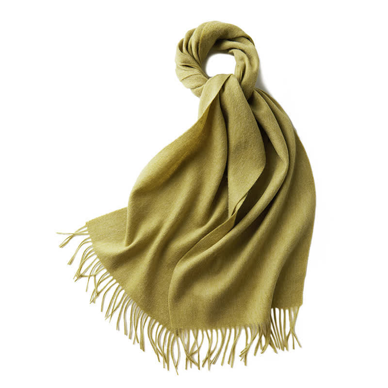 Unisex Simple Solid Color Pure Wool Fringed Scarf - YellowGreen - image 32