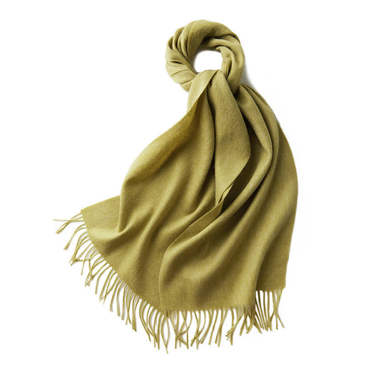 Unisex Simple Solid Color Pure Wool Fringed Scarf - YellowGreen - image 32