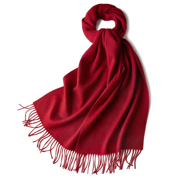 Unisex Simple Solid Color Pure Wool Fringed Scarf - Burgundy - image 37