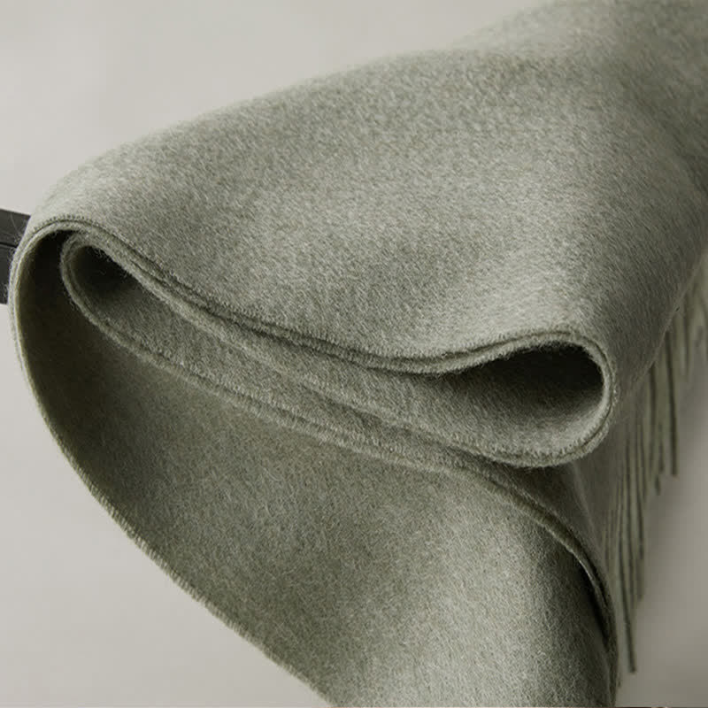 Unisex Simple Solid Color Pure Wool Fringed Scarf - image 5