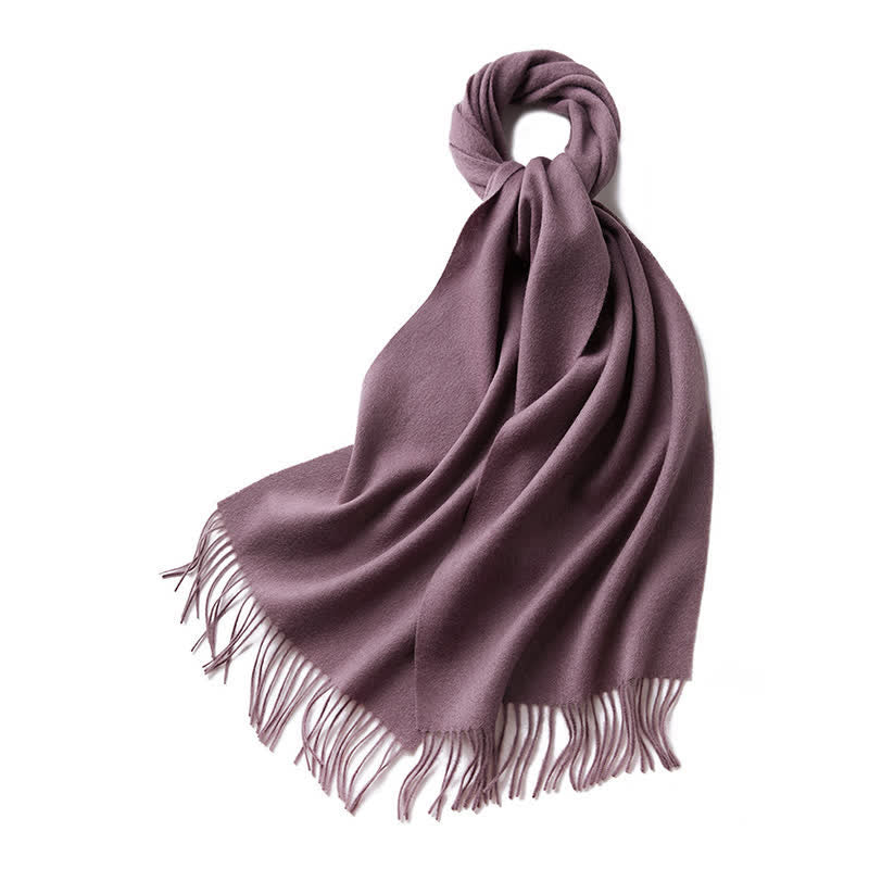 Unisex Simple Solid Color Pure Wool Fringed Scarf - Purple - image 22