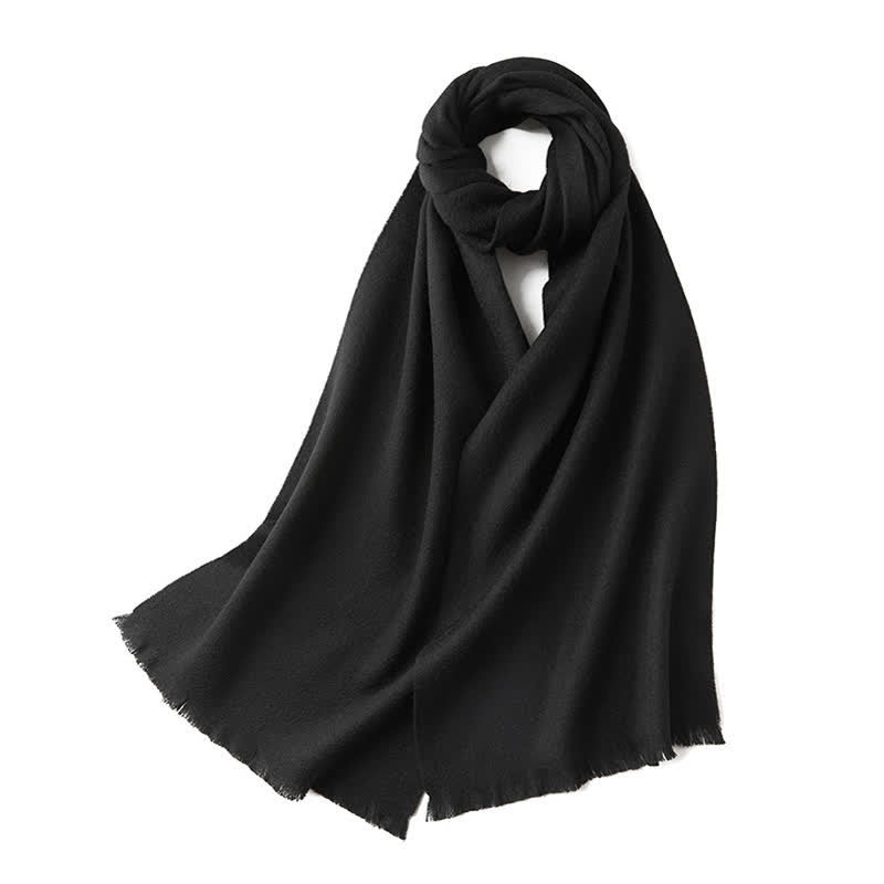 Unisex Warm Shawl Simple Solid Color Pure Wool Scarf - Black - image 5
