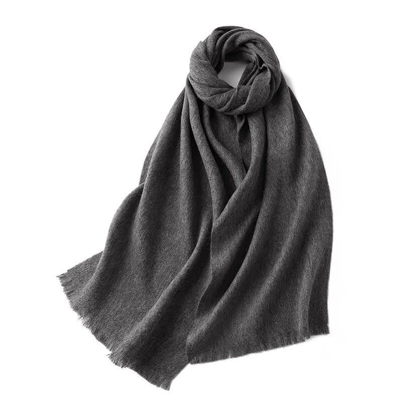 Unisex Warm Shawl Simple Solid Color Pure Wool Scarf - Dark Gray - image 11