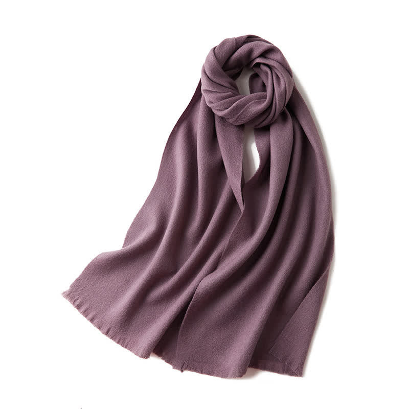 Unisex Warm Shawl Simple Solid Color Pure Wool Scarf - Purple - image 12