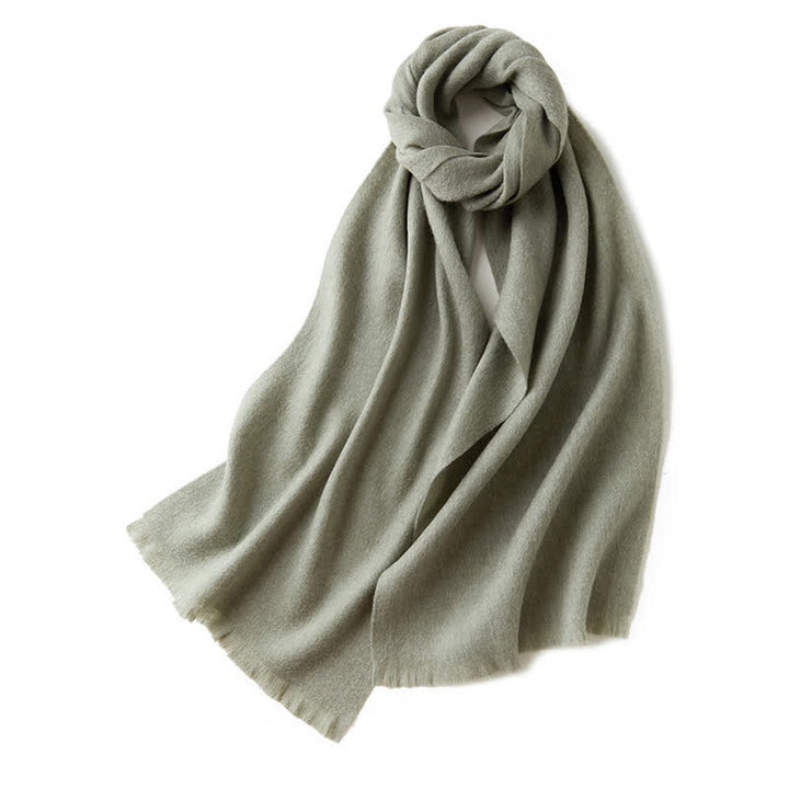 Unisex Warm Shawl Simple Solid Color Pure Wool Scarf - Pale Green - image 21