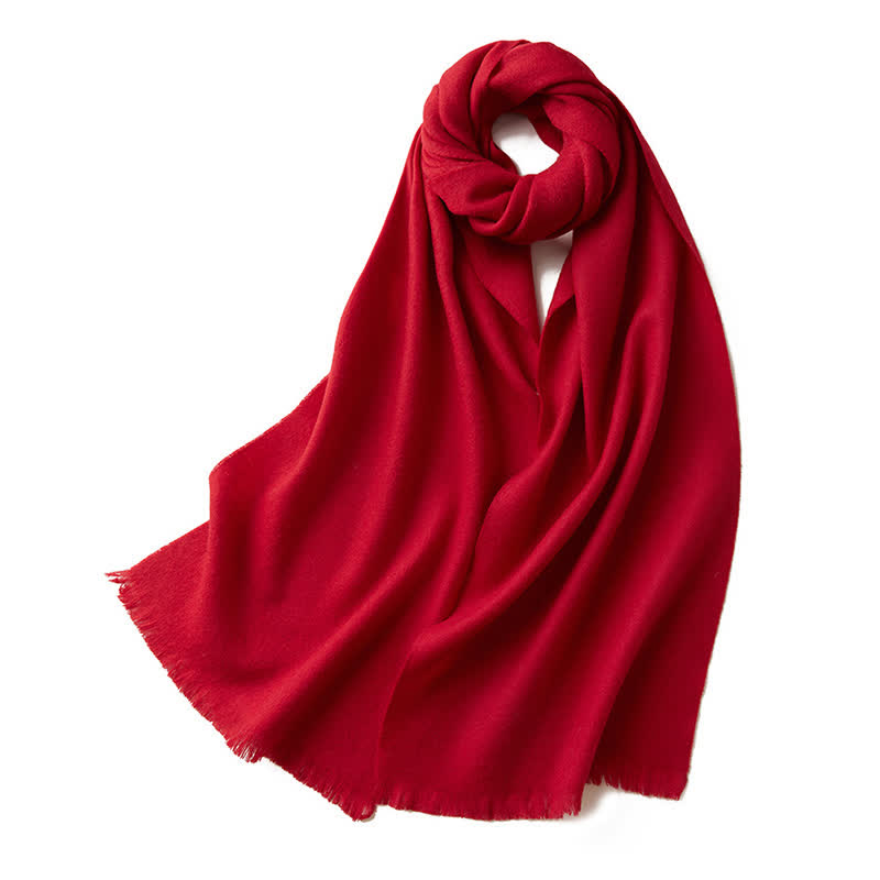Unisex Warm Shawl Simple Solid Color Pure Wool Scarf - Red - image 10