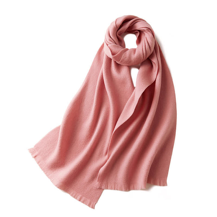 Unisex Warm Shawl Simple Solid Color Pure Wool Scarf - Pink - image 24