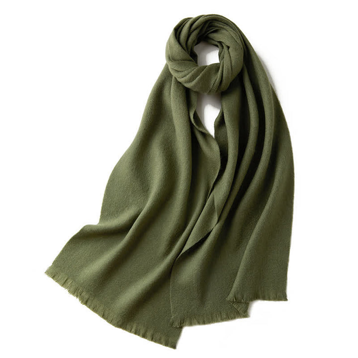 Unisex Warm Shawl Simple Solid Color Pure Wool Scarf - Olive Green - image 23