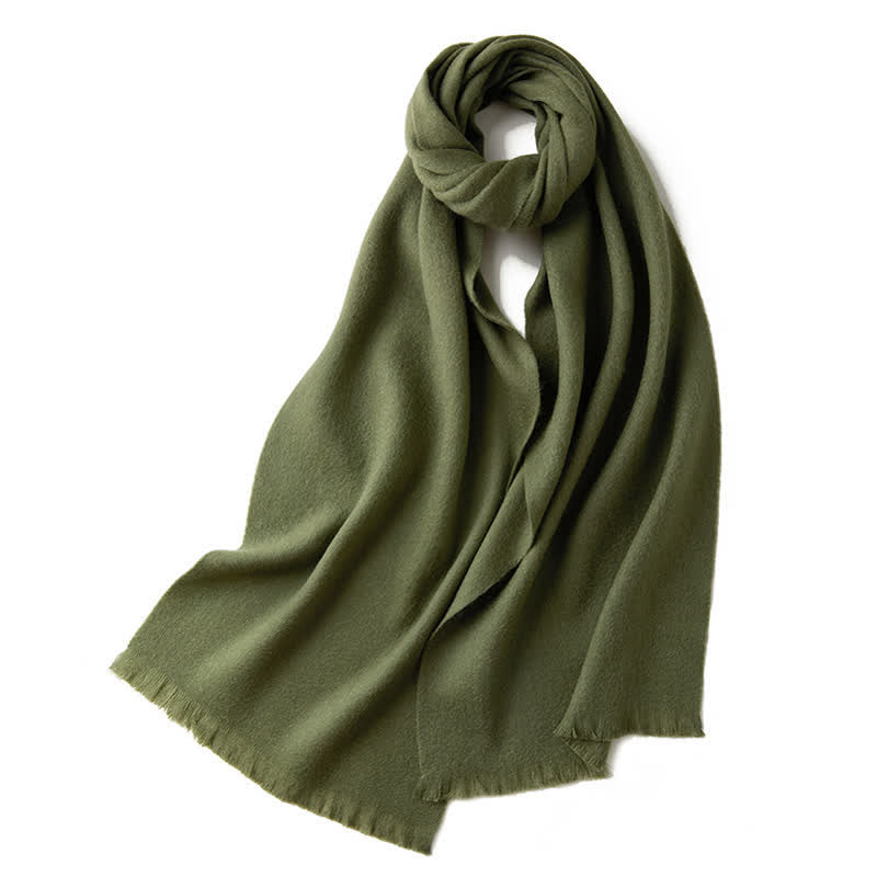 Unisex Warm Shawl Simple Solid Color Pure Wool Scarf - Olive Green - image 23