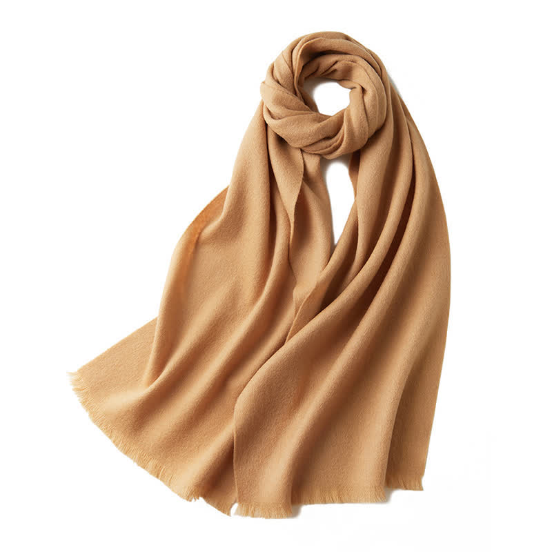 Unisex Warm Shawl Simple Solid Color Pure Wool Scarf - SandyBrown - image 7
