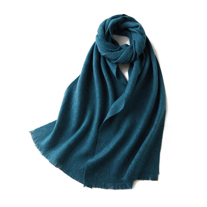 Unisex Warm Shawl Simple Solid Color Pure Wool Scarf - Teal - image 27