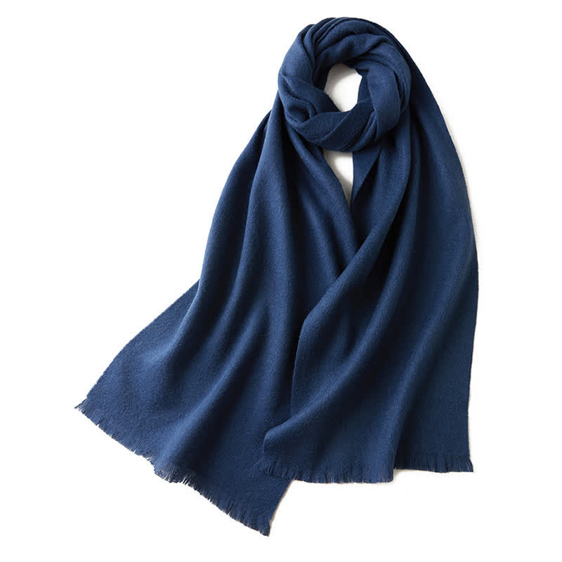 Unisex Warm Shawl Simple Solid Color Pure Wool Scarf - Navy - image 2