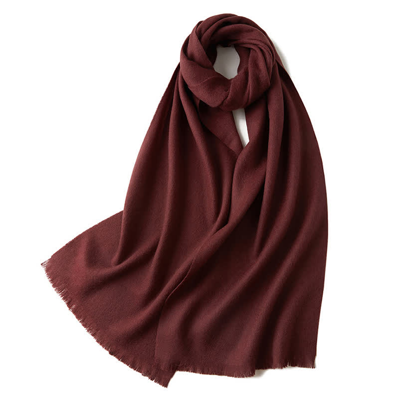 Unisex Warm Shawl Simple Solid Color Pure Wool Scarf - Maroon - image 8