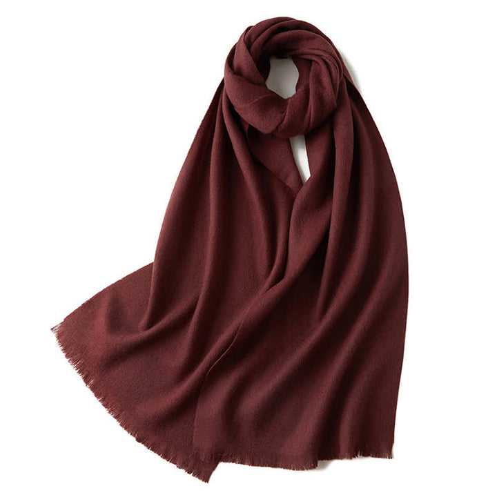 Unisex Warm Shawl Simple Solid Color Pure Wool Scarf - Maroon - image 8