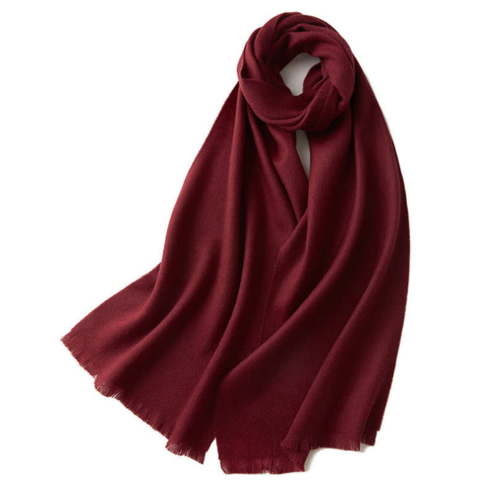Unisex Warm Shawl Simple Solid Color Pure Wool Scarf - Burgundy - image 15