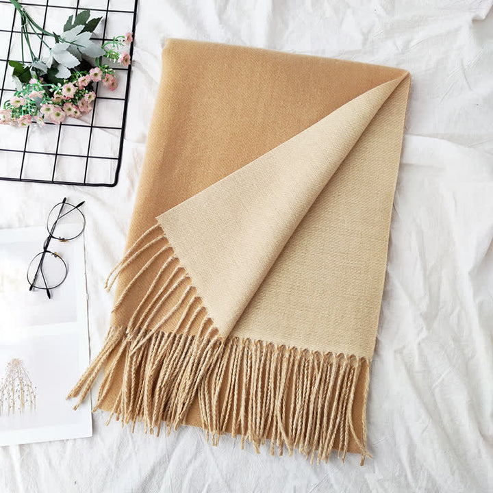 Unisex Double-Sided Two-Color Fashion Scarf - Apricot Rice - image 7