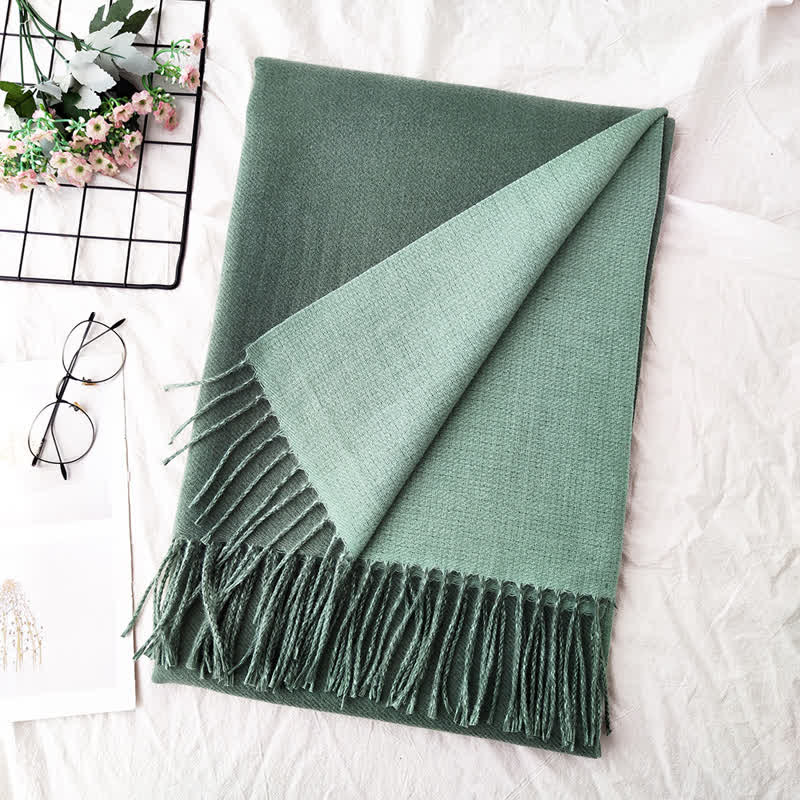 Unisex Double-Sided Two-Color Fashion Scarf - Pea Green - image 15