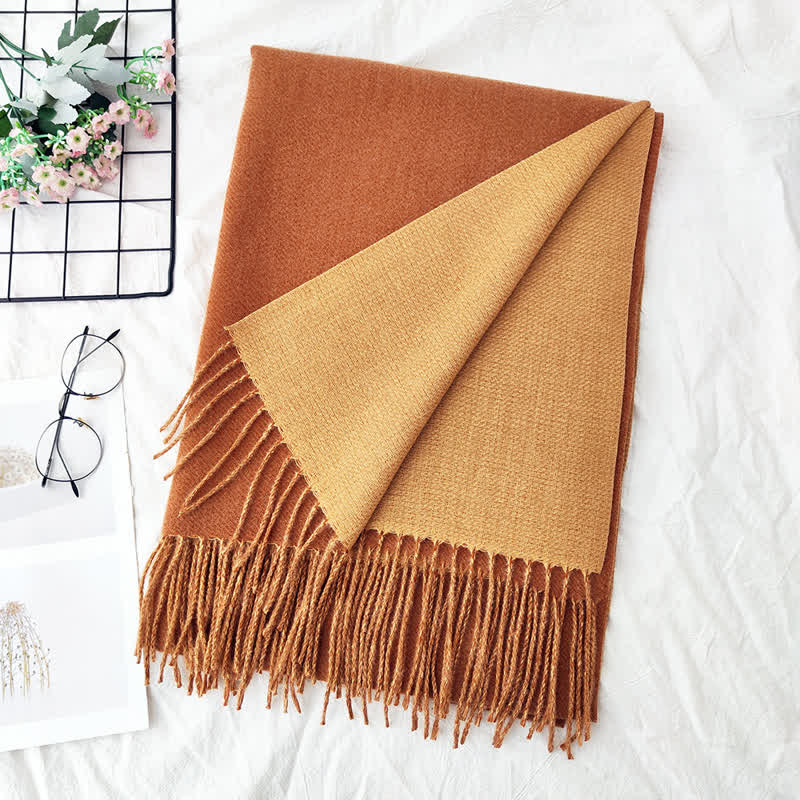 Unisex Double-Sided Two-Color Fashion Scarf - Caramel - image 9