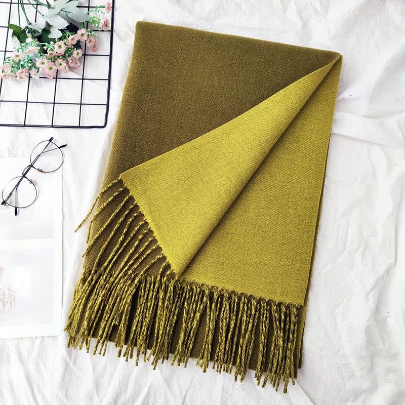 Unisex Double-Sided Two-Color Fashion Scarf - Mustard Green - image 14