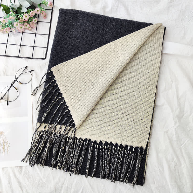 Unisex Double-Sided Two-Color Fashion Scarf - Black - image 12