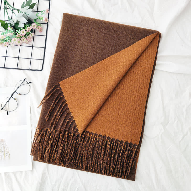 Unisex Double-Sided Two-Color Fashion Scarf - Coffee - image 8